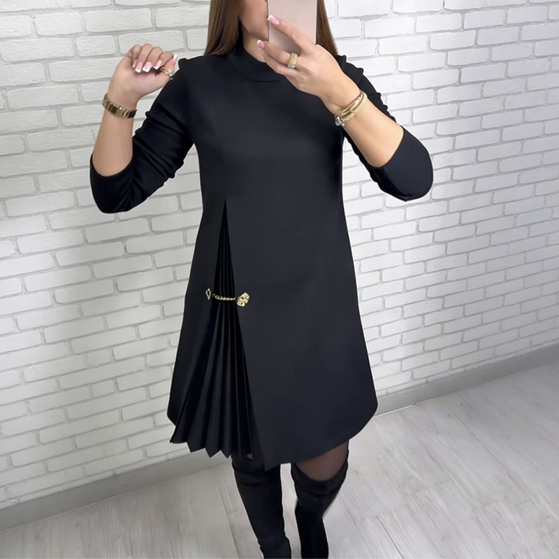 Robe femme élégante à panneau plissé asymétrique – Style moderne et raffiné