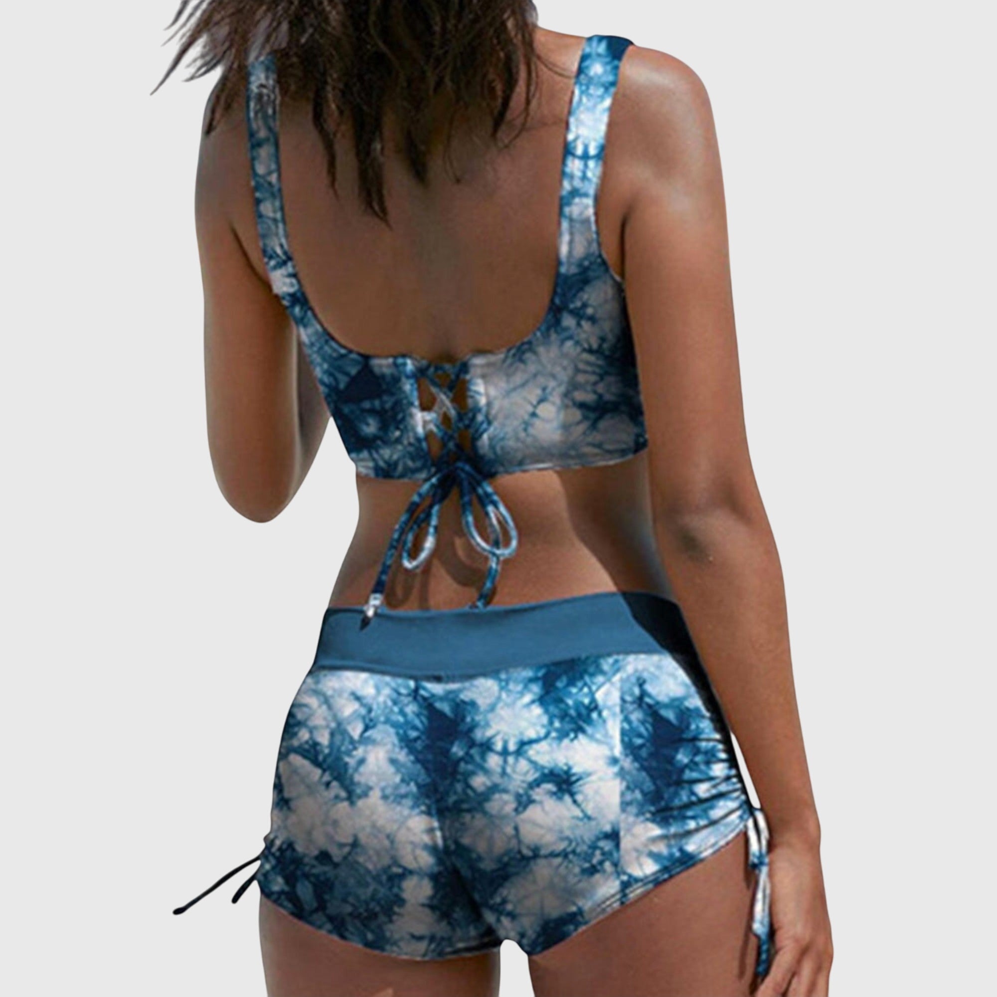 Bikini femme camouflage deux pièces crop top torsadé short froncé ajustable