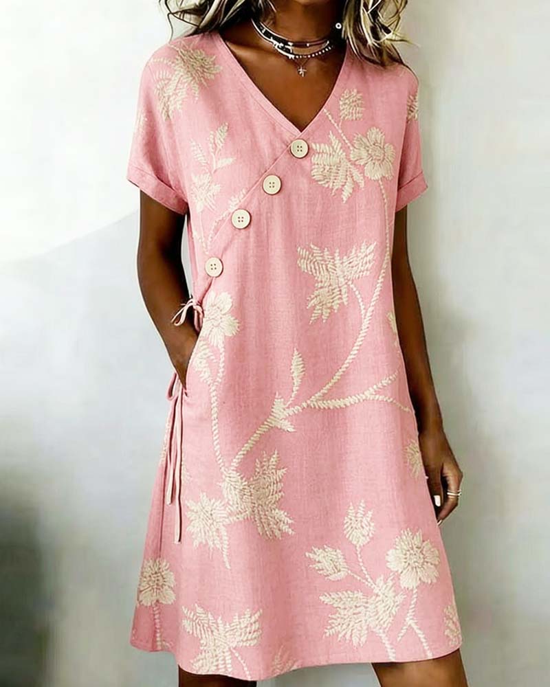 Robe femme à imprimé floral avec boutons décoratifs