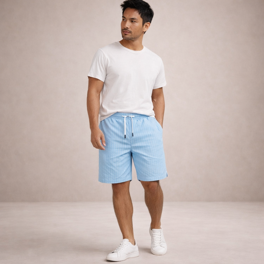 Short homme d’été en lin mélangé avec taille à cordon
