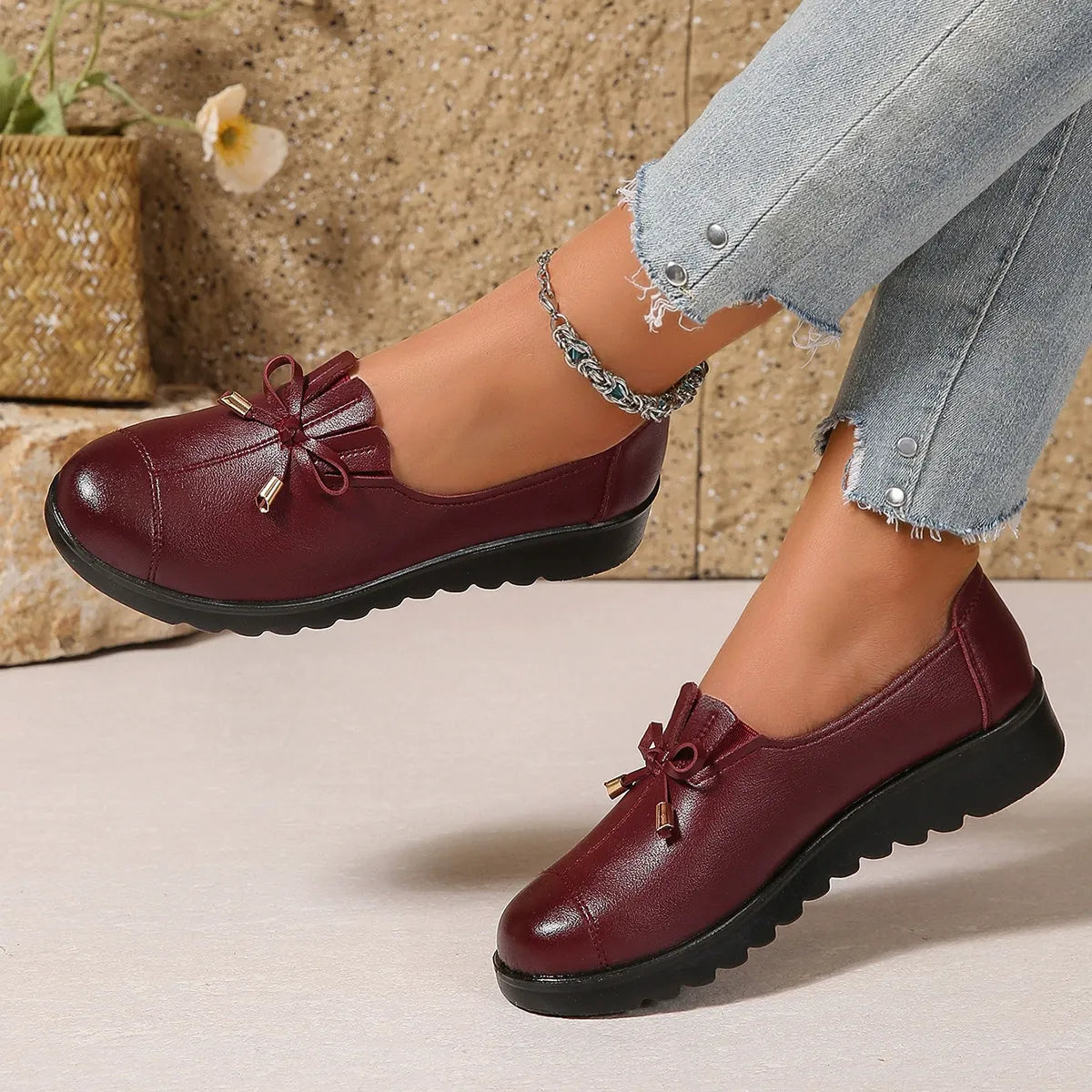 Mocassins femme confortables à nœud et semelle plateforme