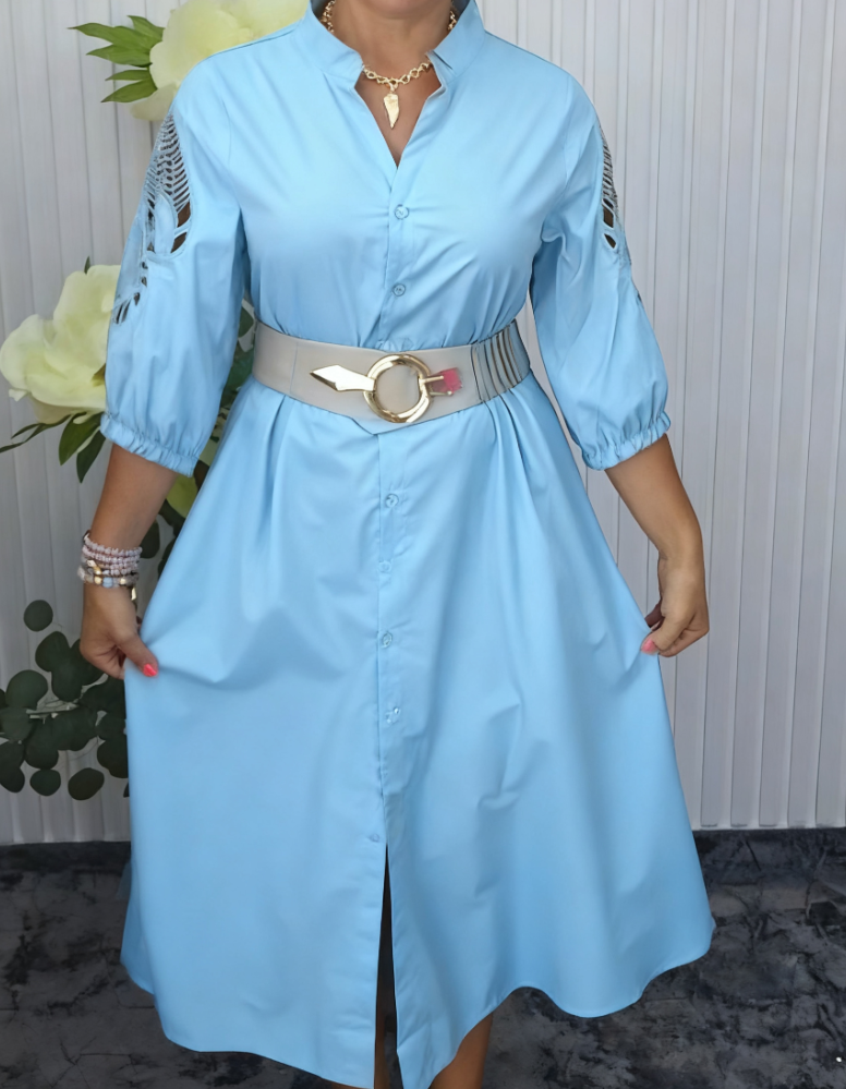 Robe Chemise Femme Midi Ceinturée Coupe Fluide Élégante