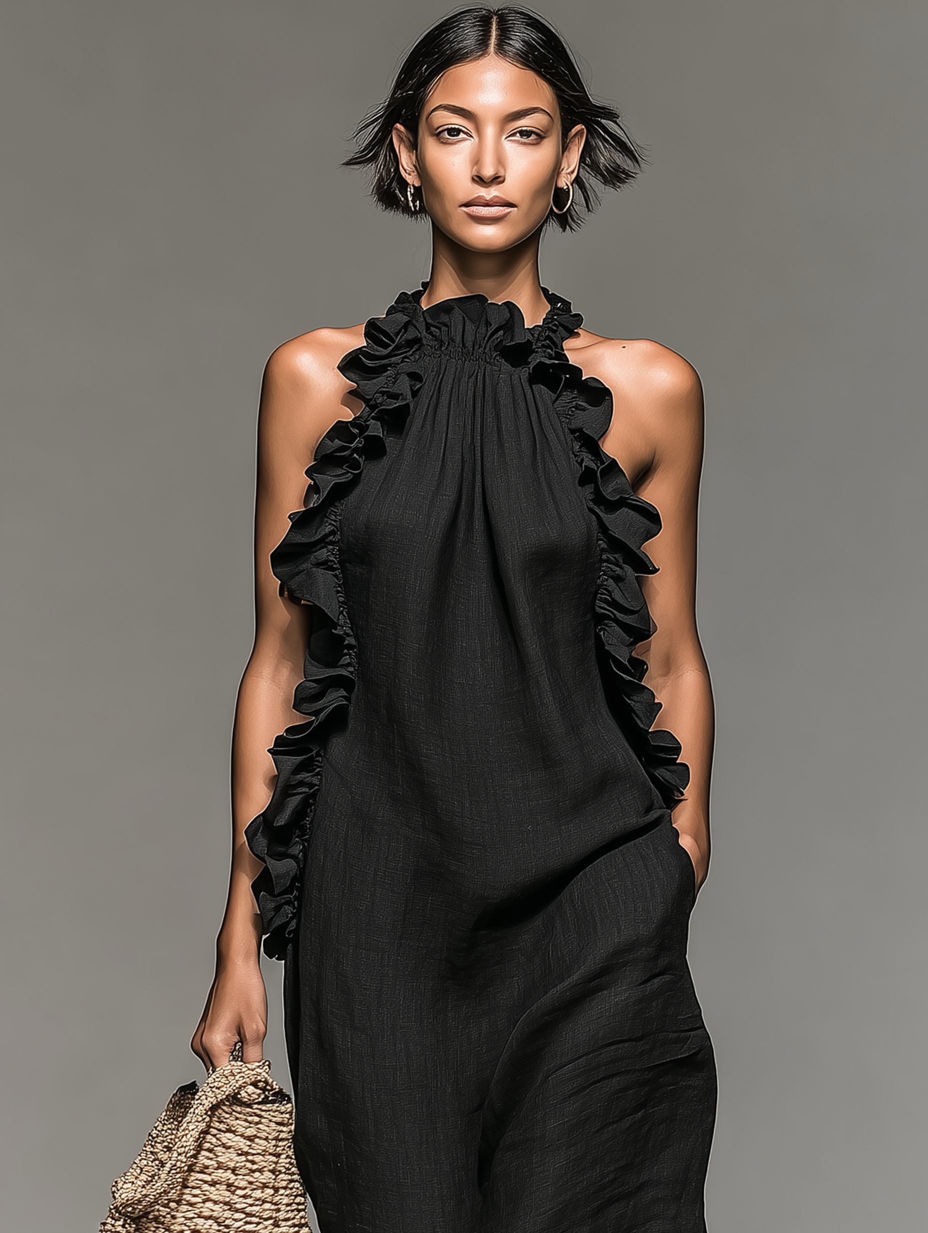 Robe maxi femme sans manches à volants avec poches