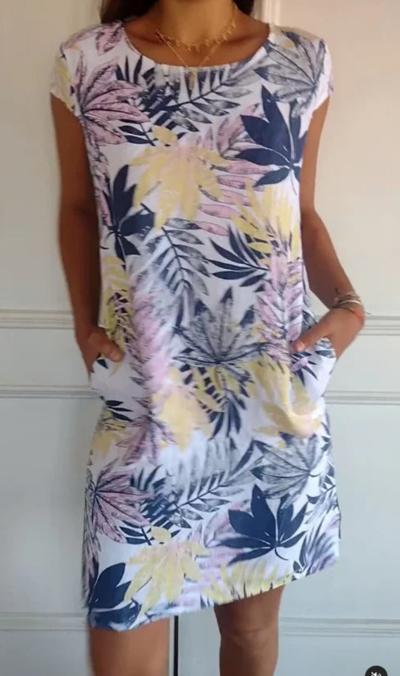 Robe femme fluide à imprimé végétal avec poches
