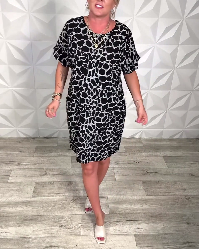 Robe Décontractée Femme à Coupe Droite et Col Rond