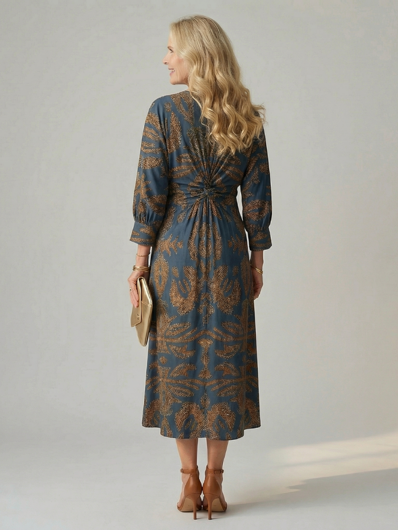 Robe Femme Midi Croisée Imprimée Taille Cintrée Élégante