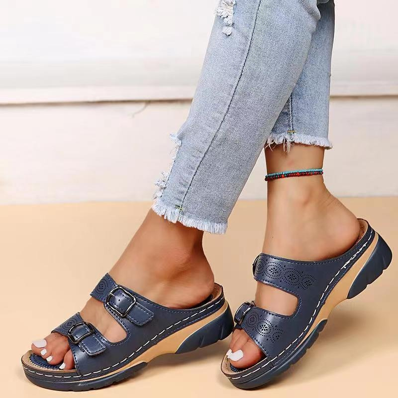 Sandales femme confort à double bride réglable et semelle ergonomique