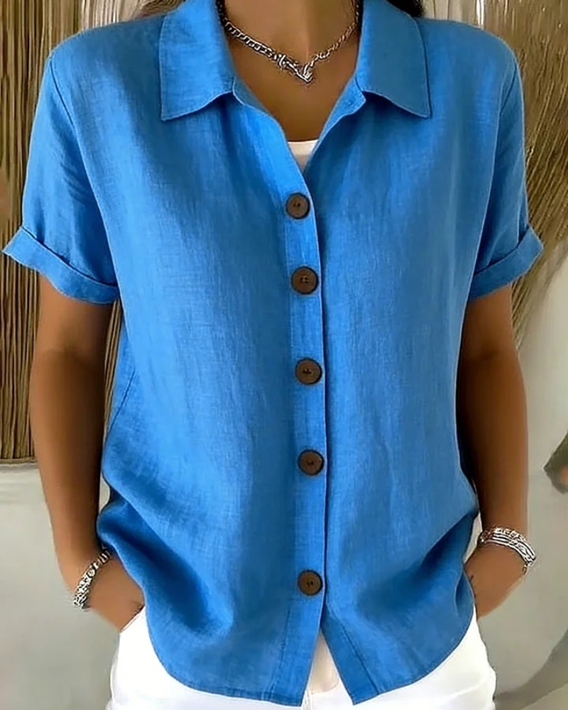 Blouse femme boutonnée à manches courtes en tissu léger