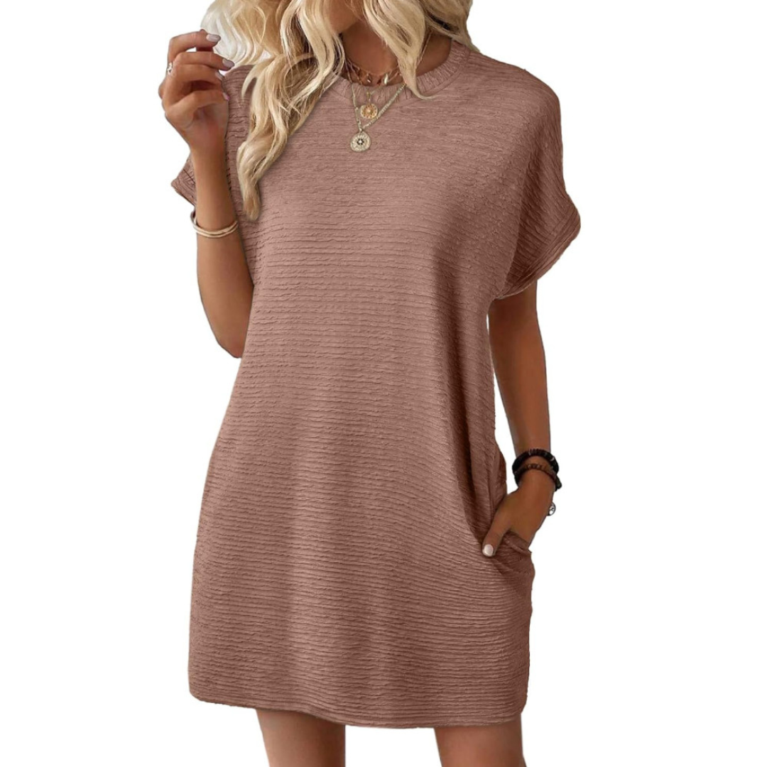 Robe femme décontractée à col rond avec poches pratiques