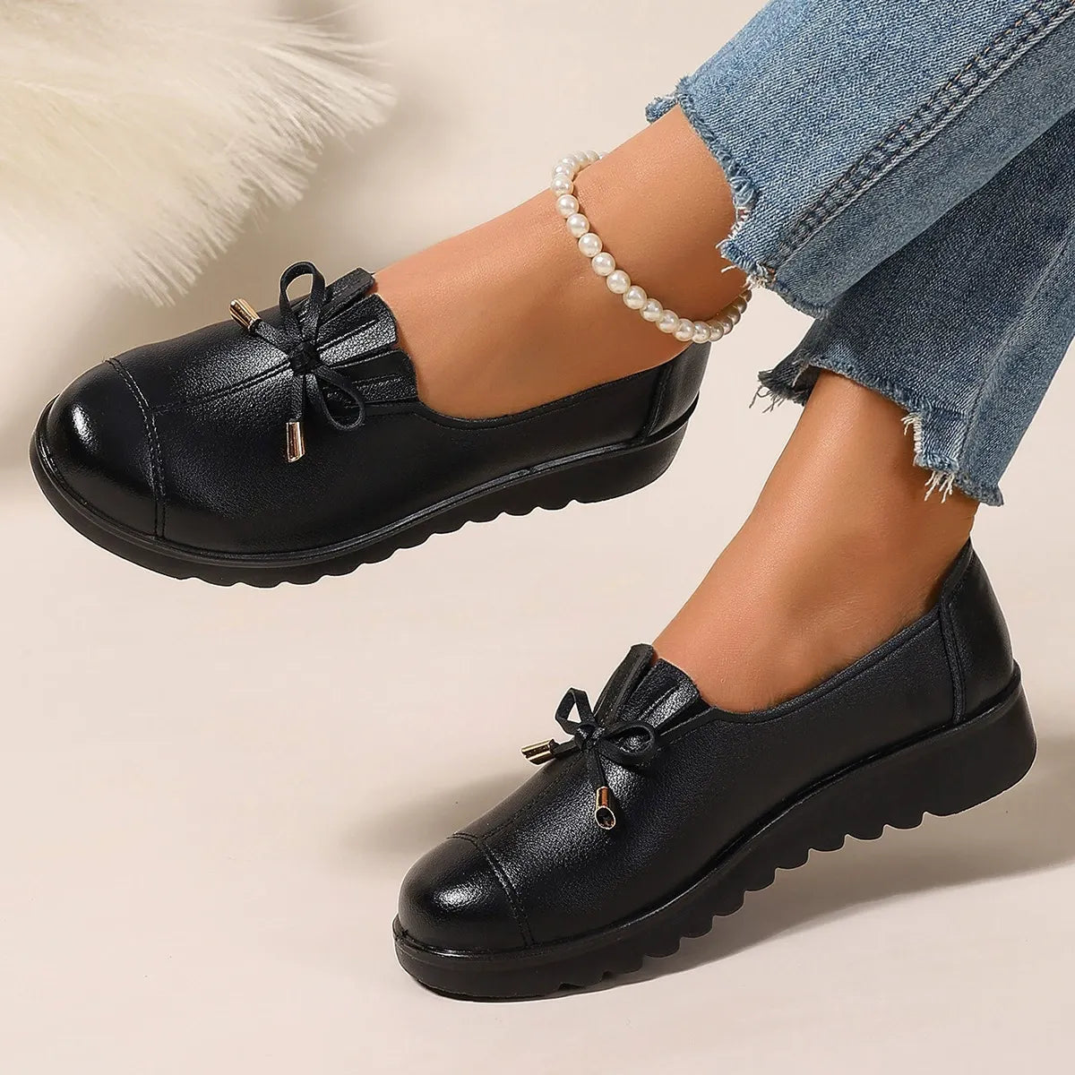 Mocassins femme confortables à nœud et semelle plateforme