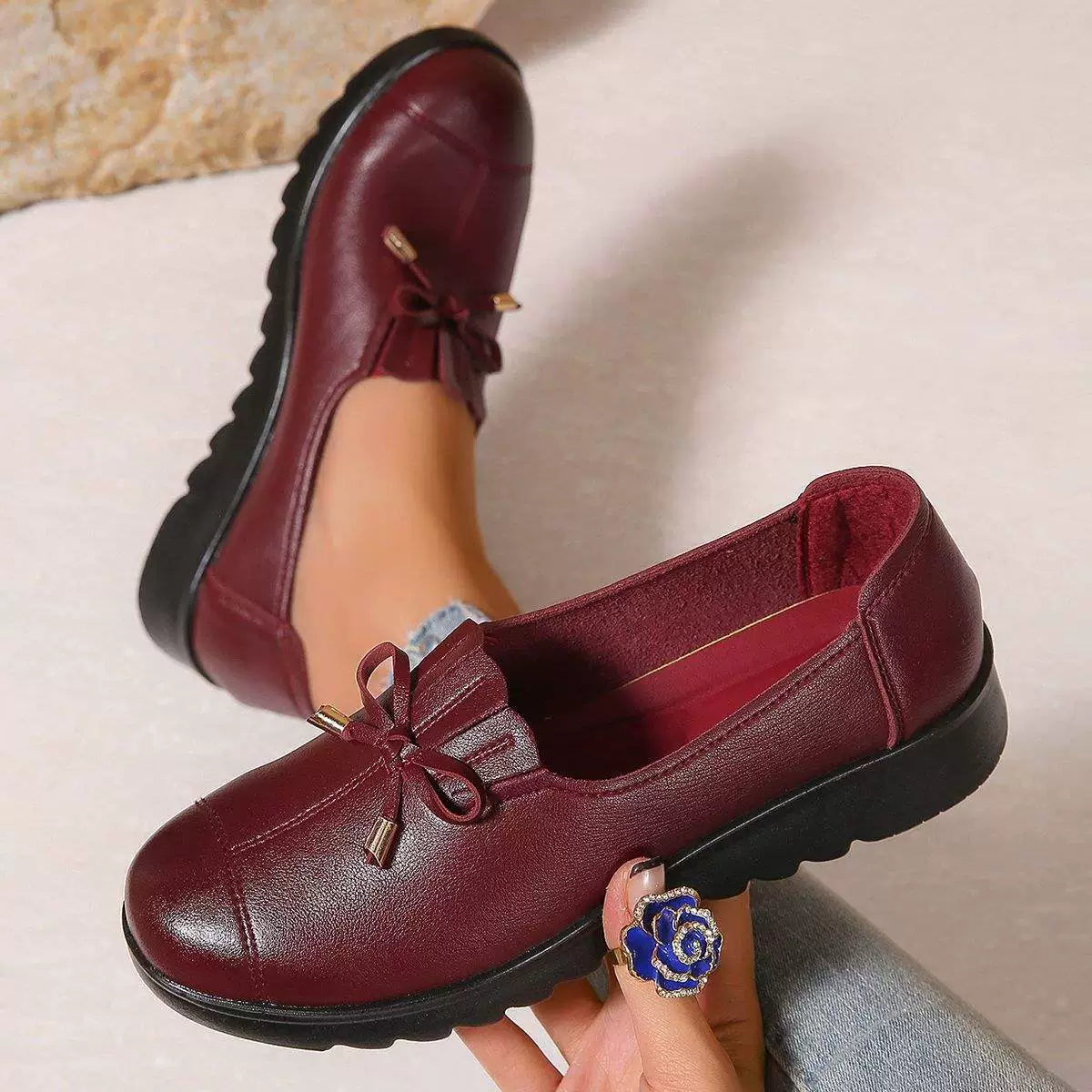 Mocassins femme confortables à nœud et semelle plateforme