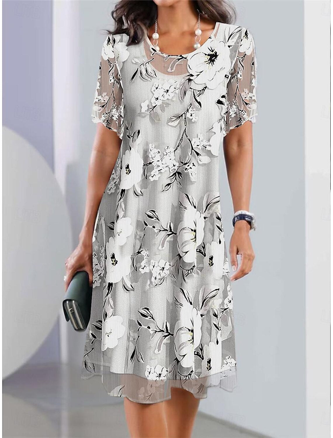 Robe femme midi plissée imprimé floral manches courtes élégante été