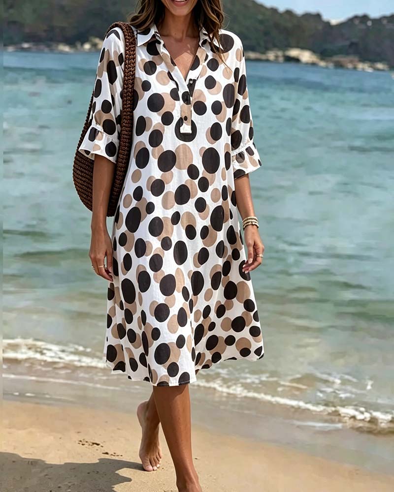 Robe femme à pois élégants et col V fluide