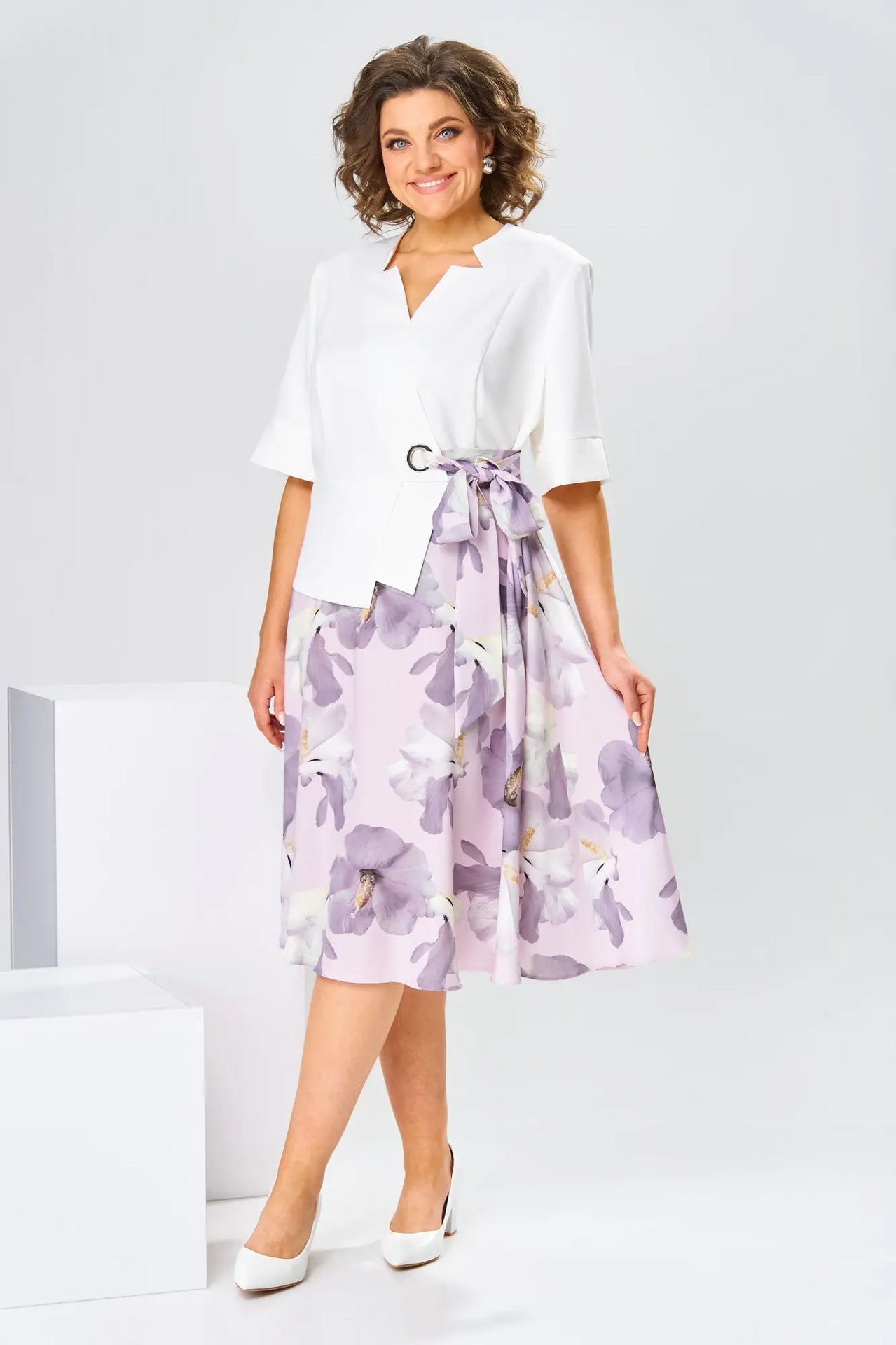 Robe femme midi fluide coton soie imprimé floral manches courtes – élégante