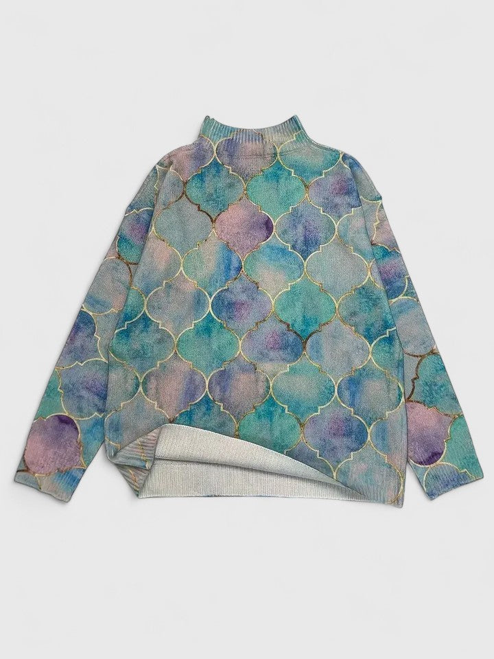 Pull en maille multicolore à col haut pour femme doux et élégant