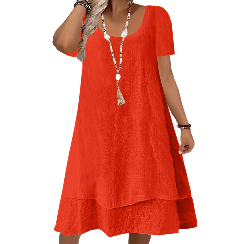 Robe femme ample à col rond et manches courtes