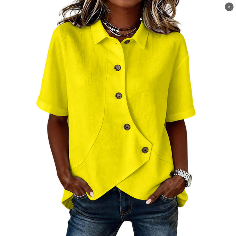 Chemise femme asymétrique à boutons avec col élégant structuré