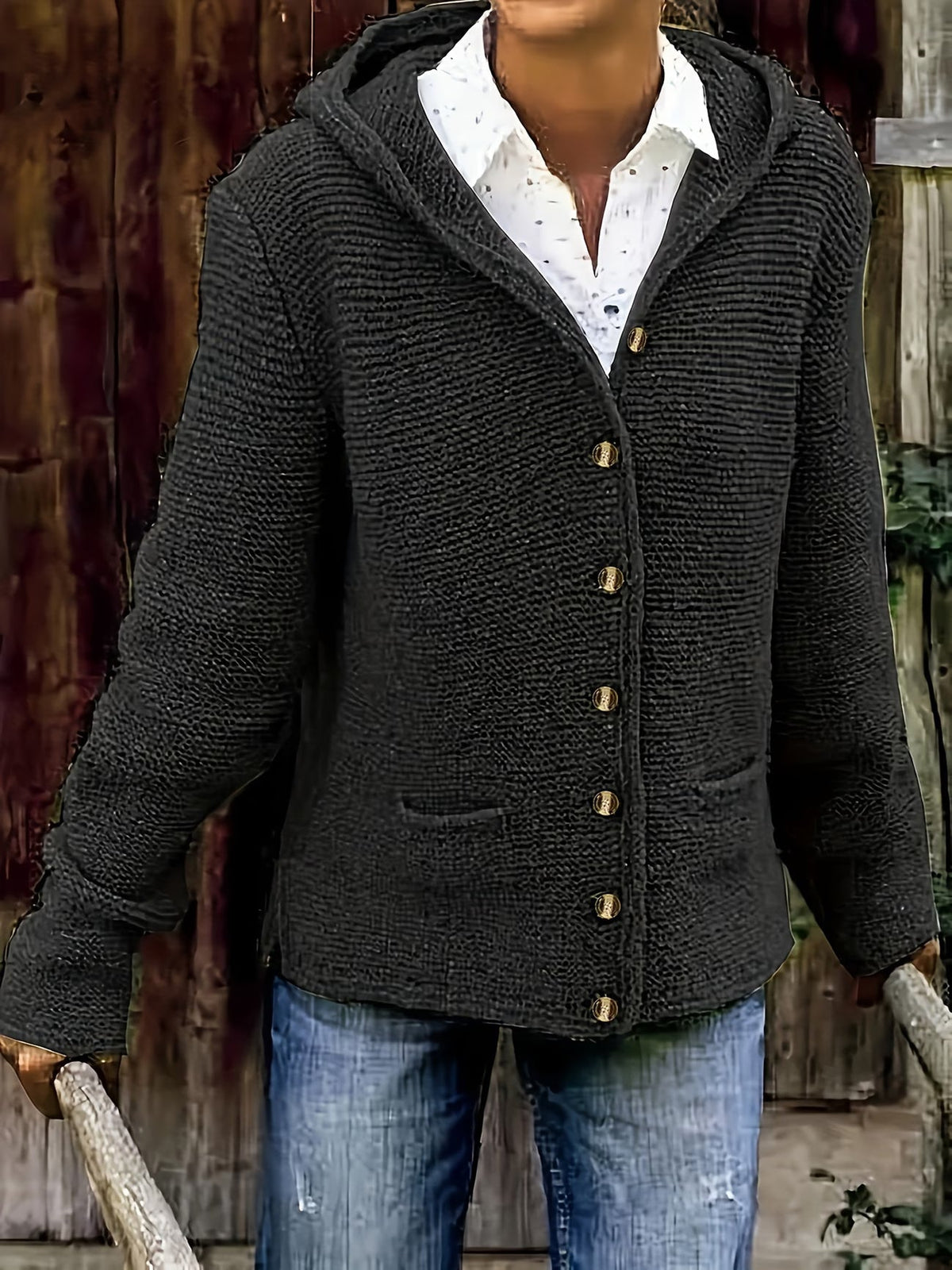Cardigan femme en grosse maille à capuche et boutons