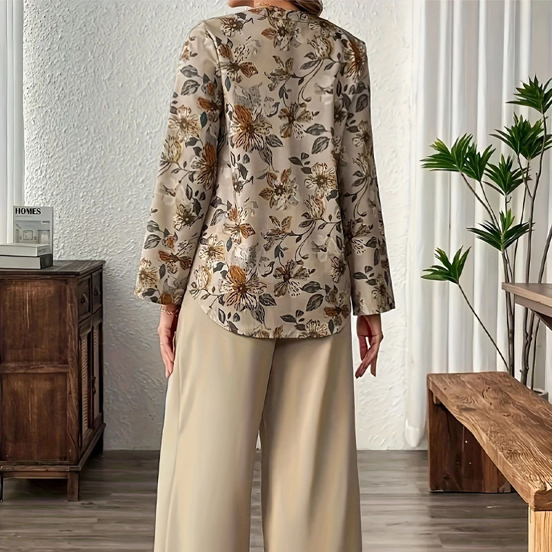 Ensemble Femme Blouse Florale et Pantalon Large Élégant