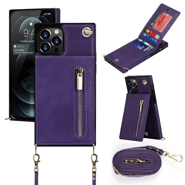 Housse iPhone en cuir avec porte-cartes zippé – Élégante, pratique et sécurisée