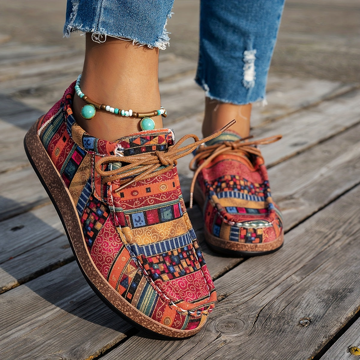 Baskets femme patchwork à lacets pour confort quotidien
