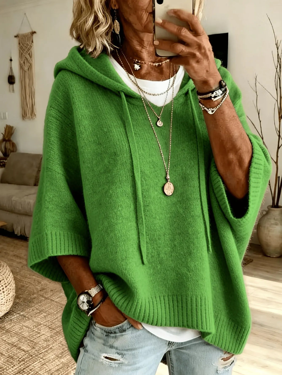Pull à capuche oversize en maille douce pour femme