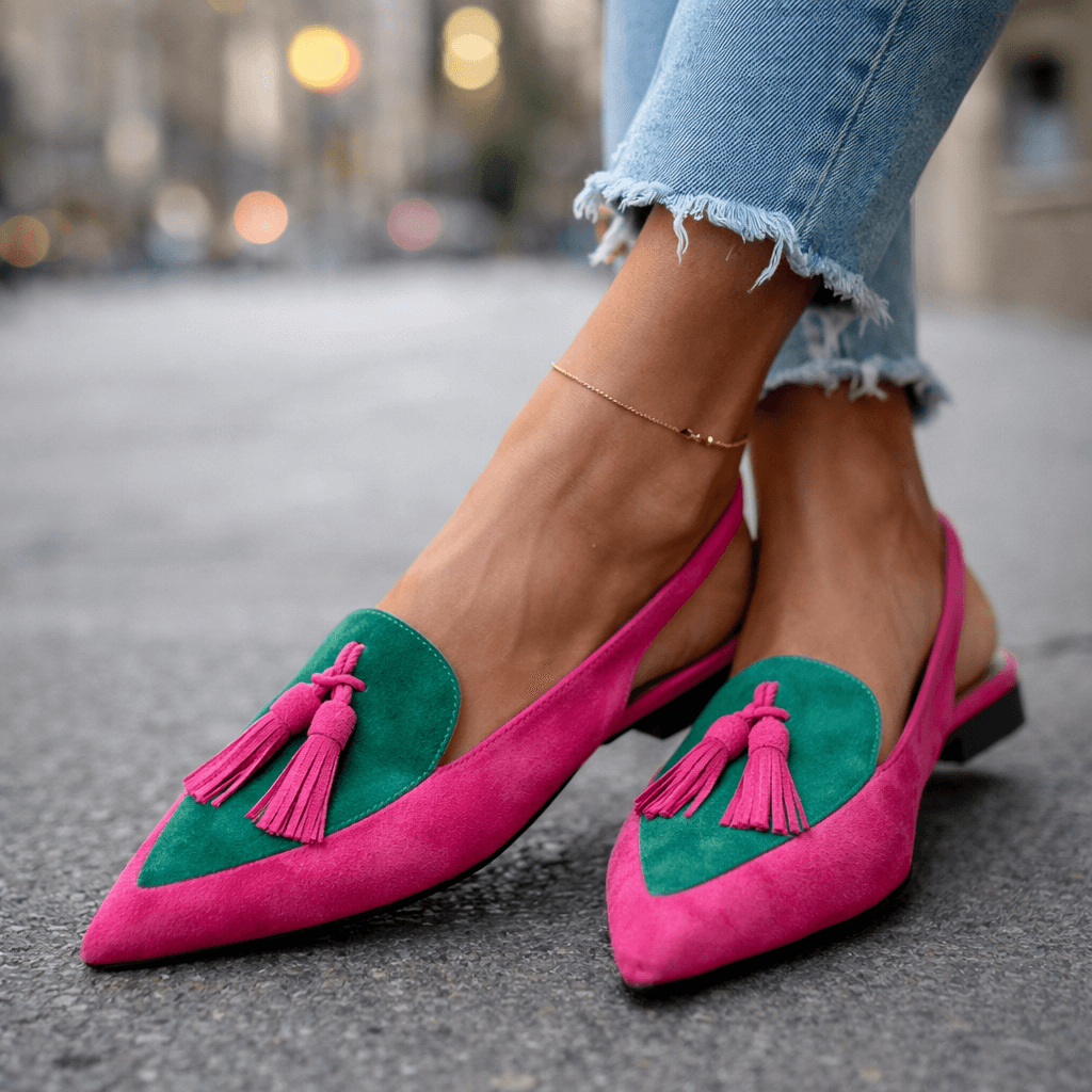 Mules Femme Bicolores Élégantes avec Pompons Tendance