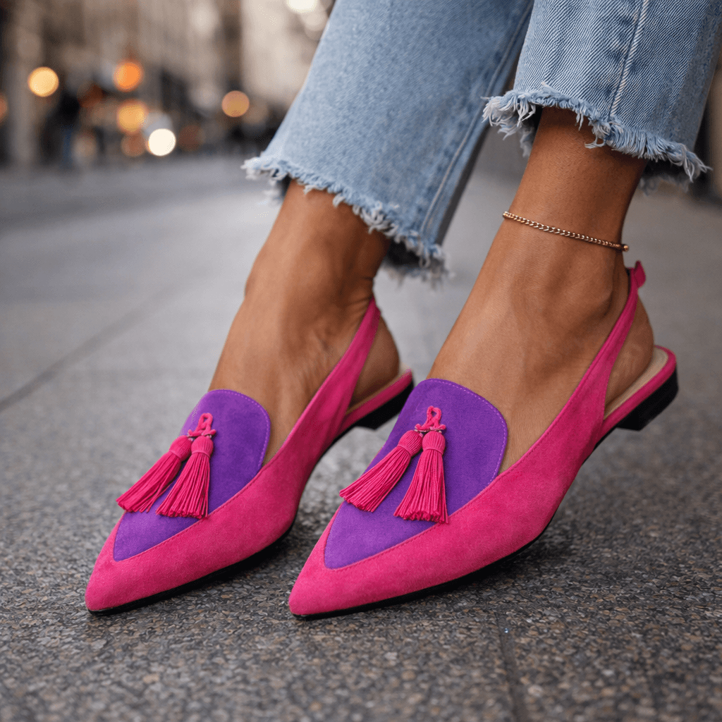 Mules Femme Bicolores Élégantes avec Pompons Tendance