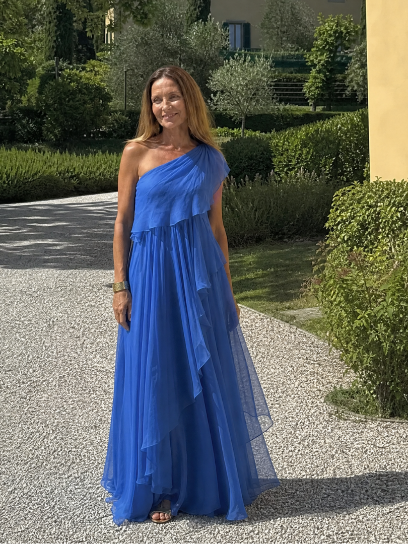 Robe maxi femme asymétrique à volants en mousseline