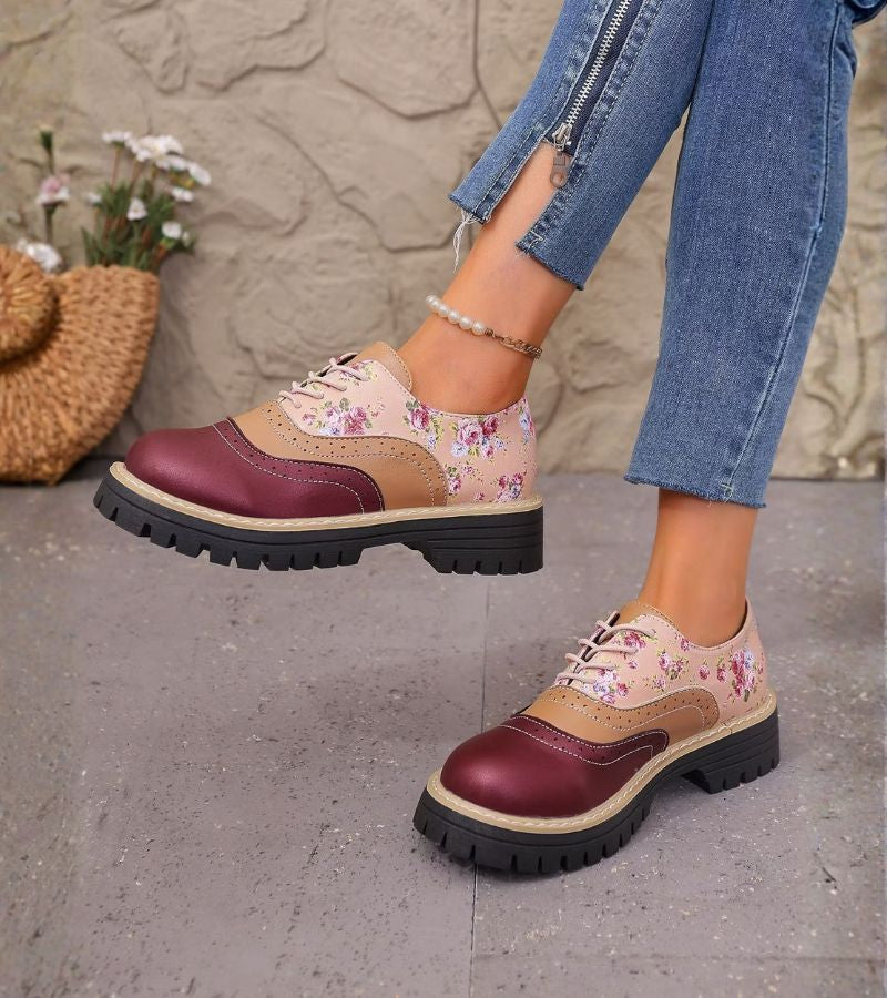 Chaussures Oxford femme à lacets et motif floral