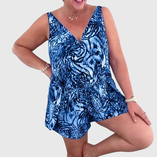 Robe Maillot de Bain Femme Imprimé Élégant Col V Sans Manches Été