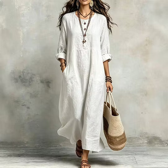 Robe longue ample femme à manches longues et poches