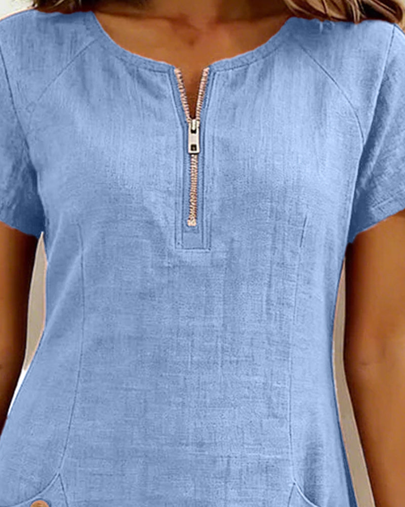 Robe Courte Femme Élégante avec Poches et Col Zippé Moderne
