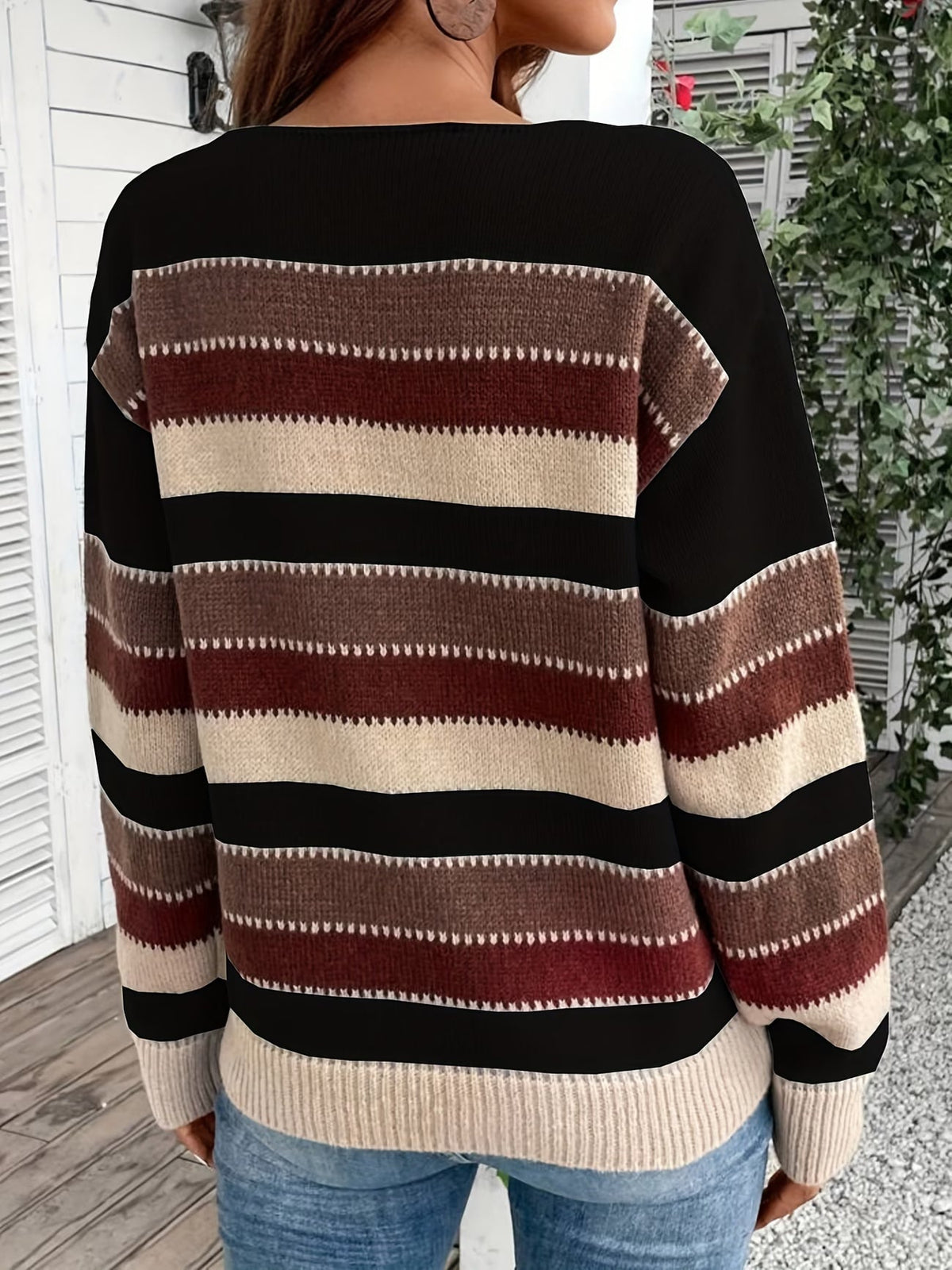 Pull femme rayé en maille à col rond