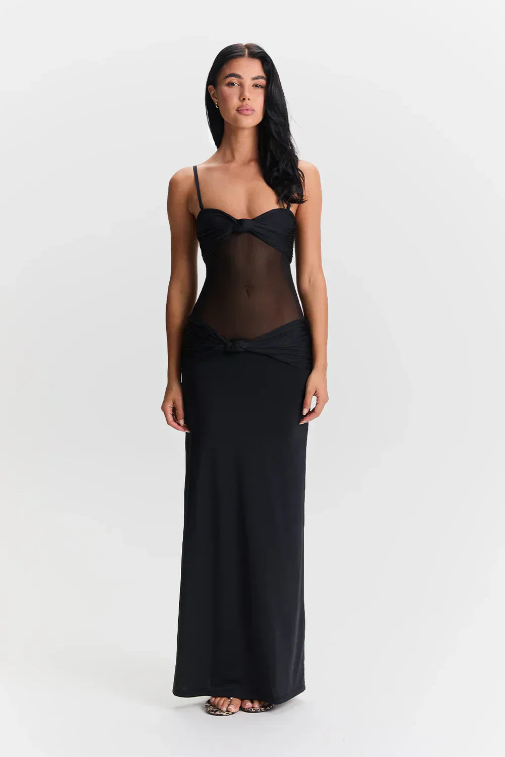 Robe Longue Bustier avec Détail Mesh