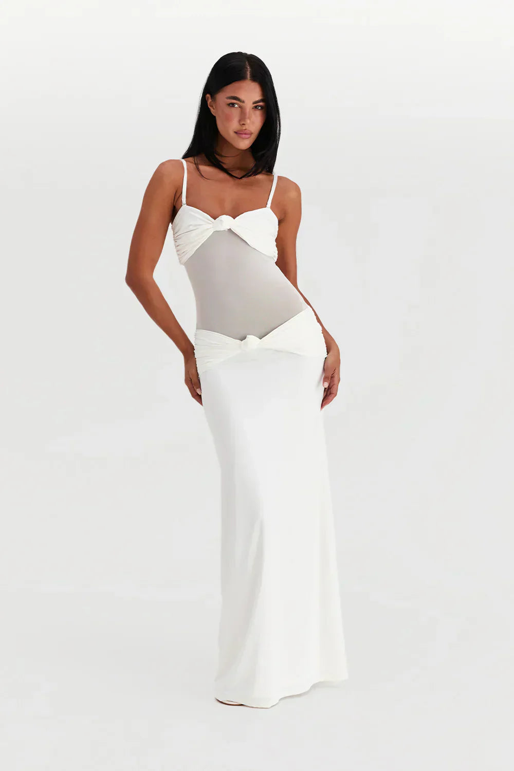 Robe Longue Bustier avec Détail Mesh