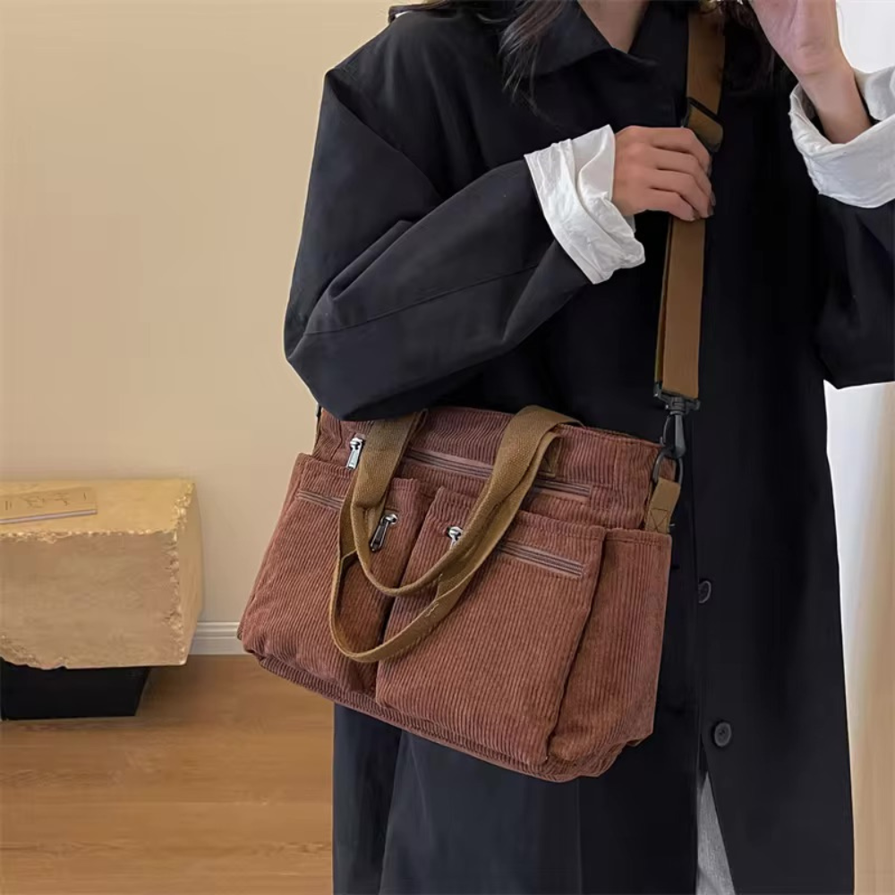 Sac en velours côtelé spacieux avec bandoulière – Élégant et pratique pour le quotidien
