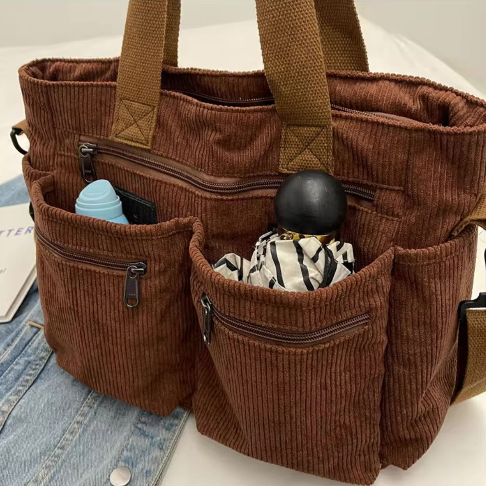 Sac en velours côtelé spacieux avec bandoulière – Élégant et pratique pour le quotidien