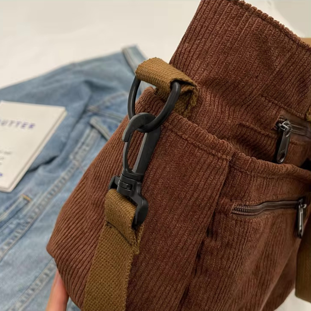 Sac en velours côtelé spacieux avec bandoulière – Élégant et pratique pour le quotidien