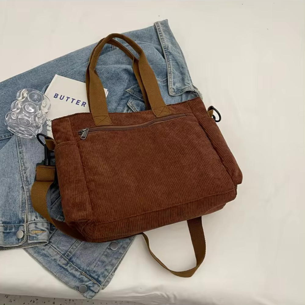 Sac en velours côtelé spacieux avec bandoulière – Élégant et pratique pour le quotidien