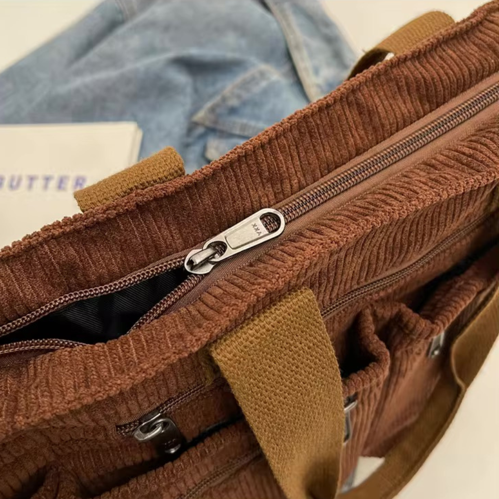 Sac en velours côtelé spacieux avec bandoulière – Élégant et pratique pour le quotidien
