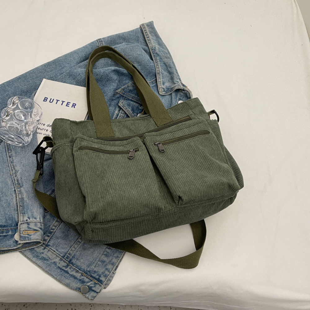 Sac en velours côtelé spacieux avec bandoulière – Élégant et pratique pour le quotidien