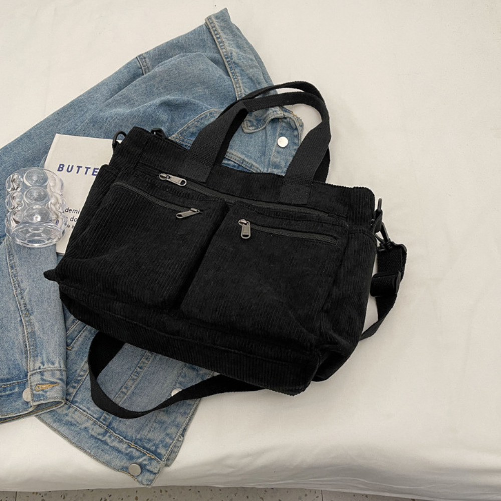 Sac en velours côtelé spacieux avec bandoulière – Élégant et pratique pour le quotidien