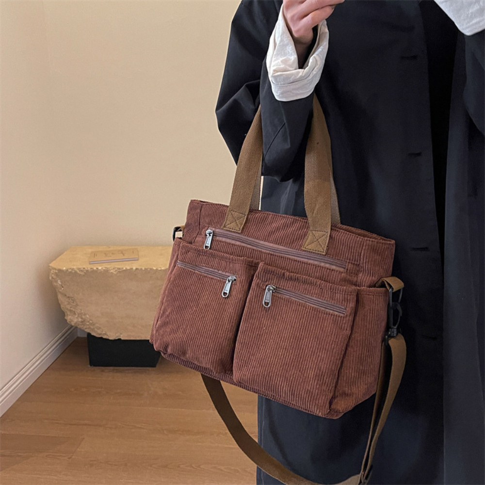 Sac en velours côtelé spacieux avec bandoulière – Élégant et pratique pour le quotidien