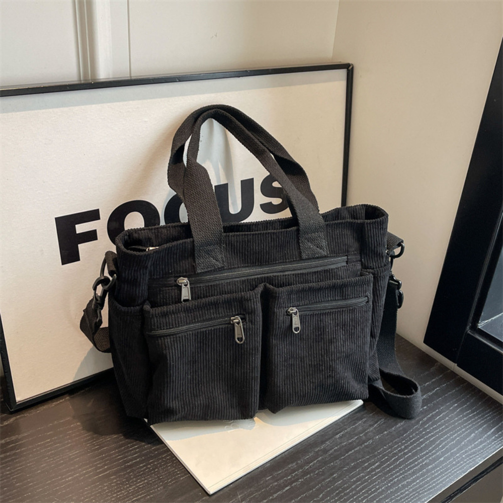 Sac en velours côtelé spacieux avec bandoulière – Élégant et pratique pour le quotidien