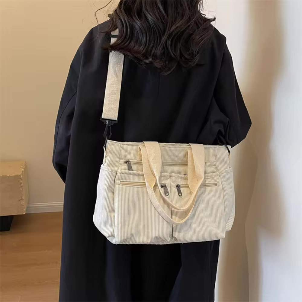 Sac en velours côtelé spacieux avec bandoulière – Élégant et pratique pour le quotidien