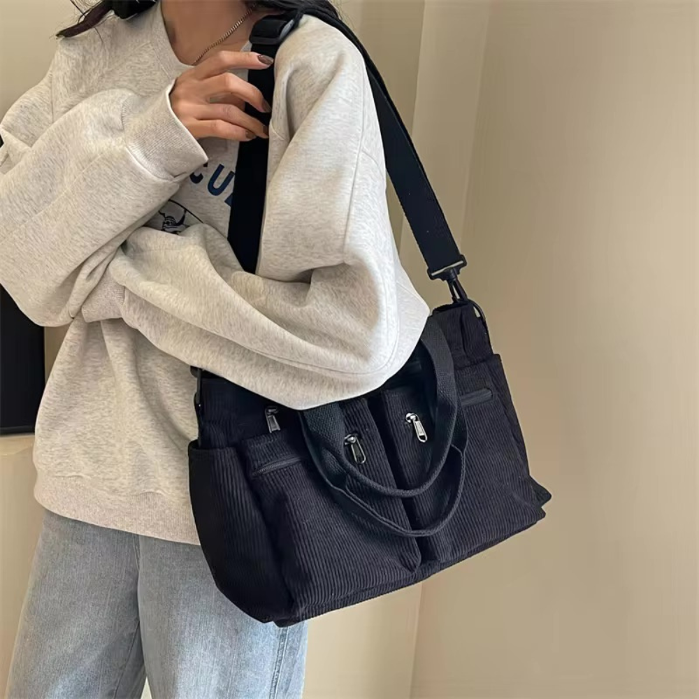 Sac en velours côtelé spacieux avec bandoulière – Élégant et pratique pour le quotidien
