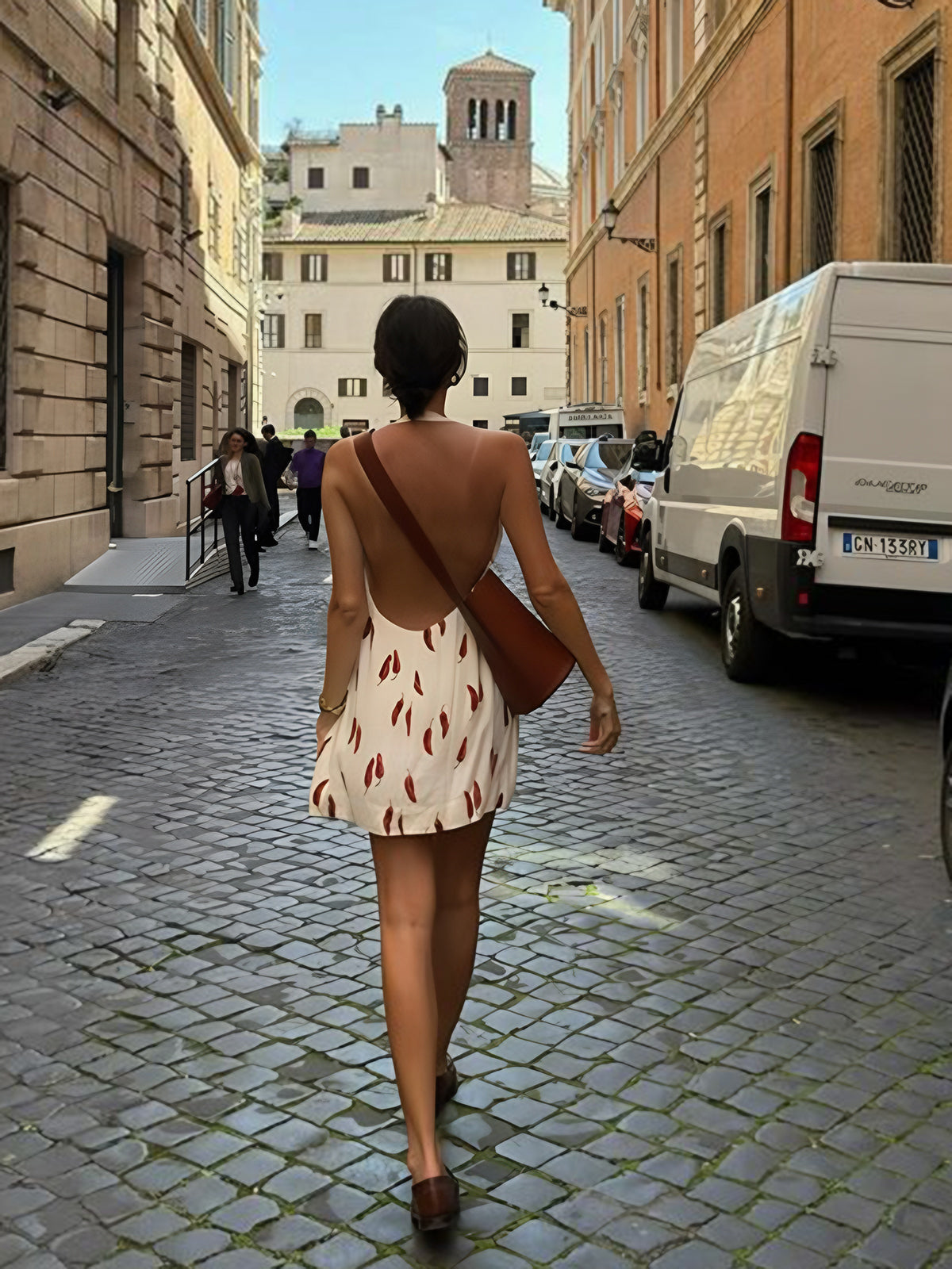 Robe Mini Imprimée Sans Manches Col Halter Coupe Fluide Pour Été