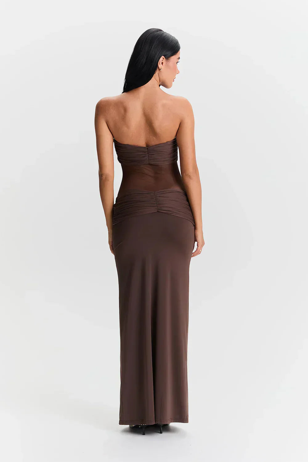 Robe Longue Bustier avec Détail Mesh