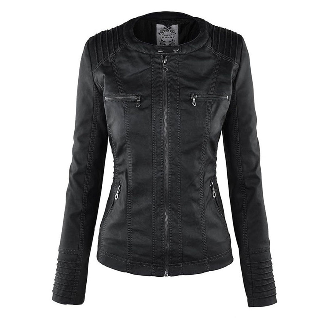 Veste femme en similicuir à capuche et fermeture zippée